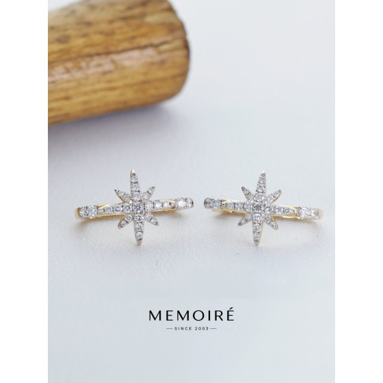 MEMOIRE 14K Yellow Gold Starburst Lab Grown Diamond Asymmetrical Earrings