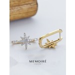 MEMOIRE 14K Yellow Gold Starburst Lab Grown Diamond Asymmetrical Earrings thumbnail 2