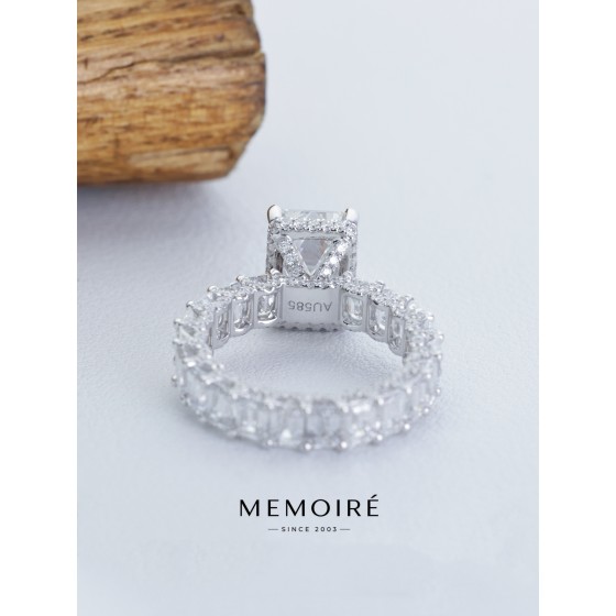 MEMOIRE 14K White Gold Emerald Cut Lab Grown Diamond Halo Engagement Ring