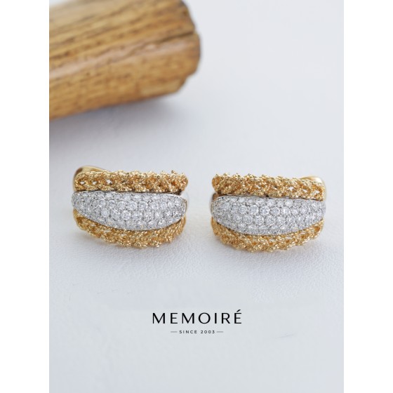 MEMOIRE 14K Yellow Gold Twisted Rope Lab Grown Diamond Huggie Earrings