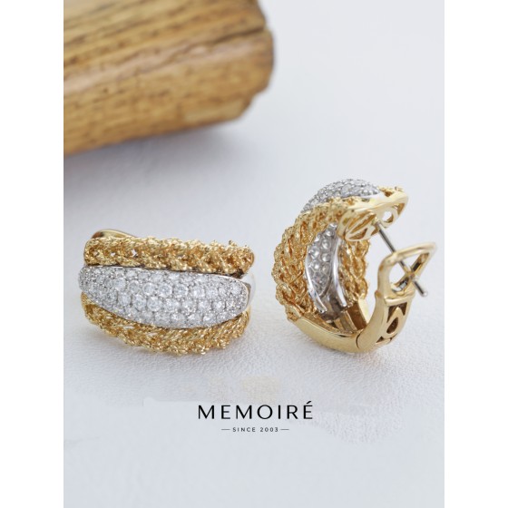 MEMOIRE 14K Yellow Gold Twisted Rope Lab Grown Diamond Huggie Earrings