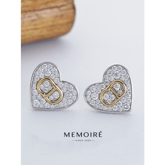 MEMOIRE 14K Two-Tone Gold Heart Lab Grown Diamond Stud Earrings