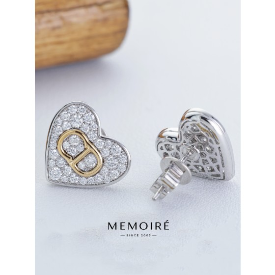 MEMOIRE 14K Two-Tone Gold Heart Lab Grown Diamond Stud Earrings