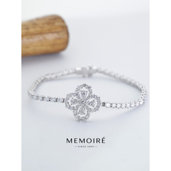 MEMOIRE 14K White Gold Clover Lab Grown Diamond Tennis Bracelet